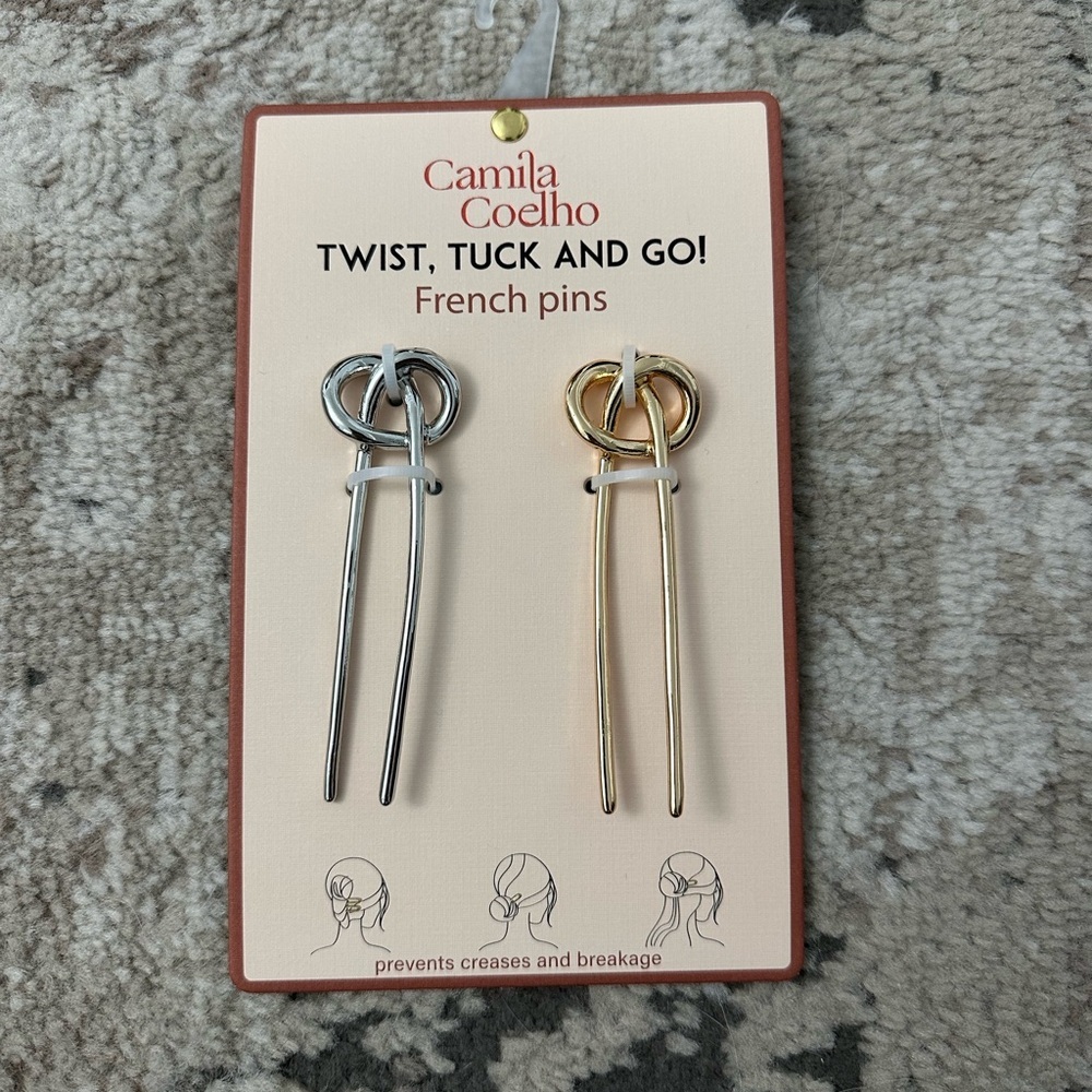 Camila Coehlo Set of 2 Gold & Silver French Twist Pins Brand New